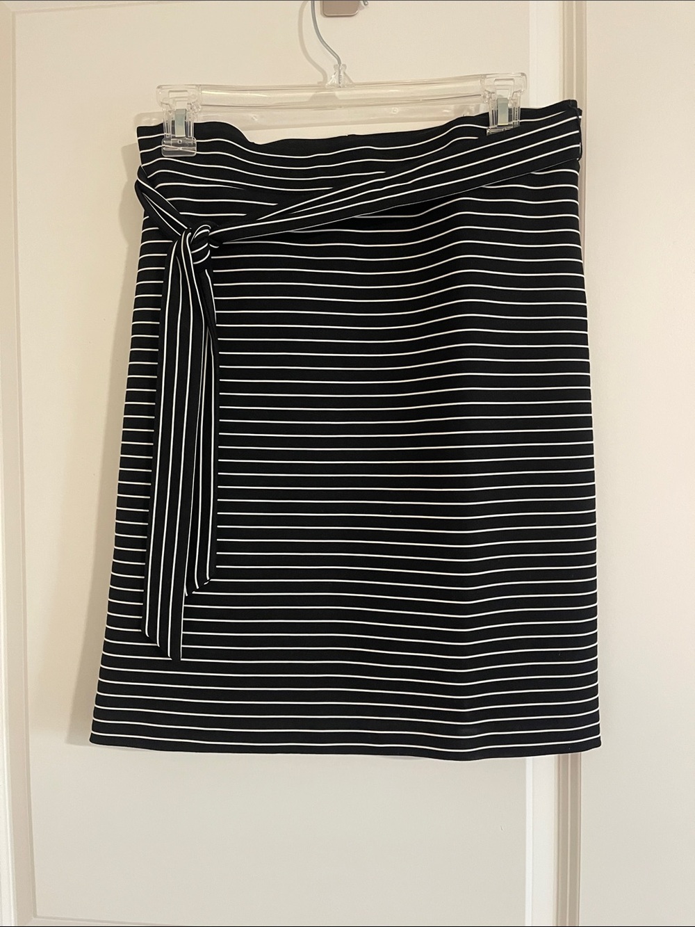 LOFT Black & White Striped Tie-Waist Pencil Skirt